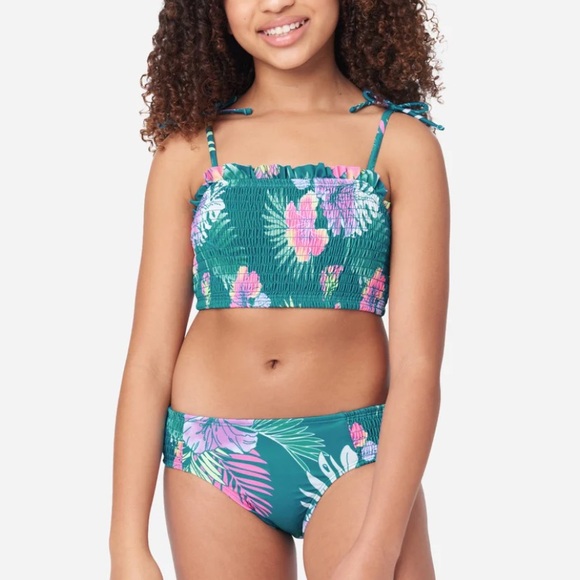 Girls Size 7/8 (Small)Two-Piece Swimsuit Bikini, Pretty Teal Green and Pink. - Picture 5 of 10